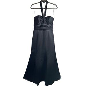 David's Bridal Sz 10 Black Formal Dress Halter Sweetheart Neck Ruched Waist